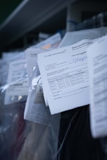 a close up of a bunch of papers on a plastic bag