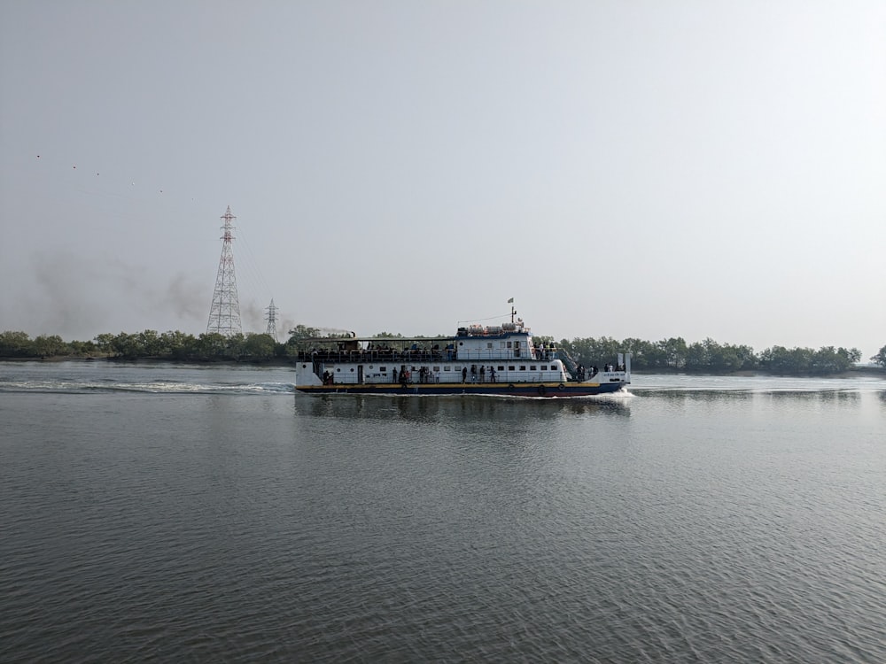 a large boat traveling across a large body of water