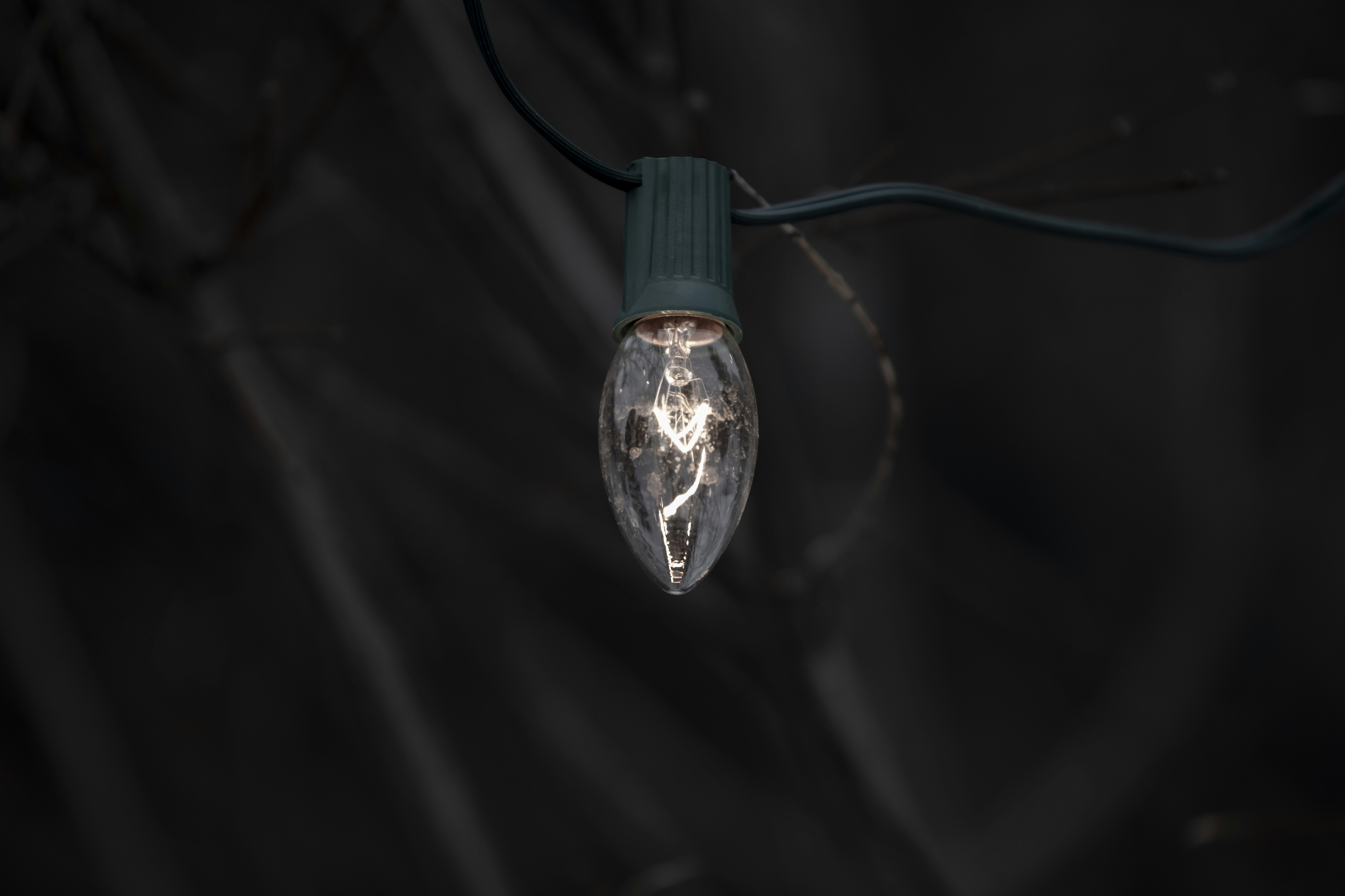 a string of lights hanging from a black cord