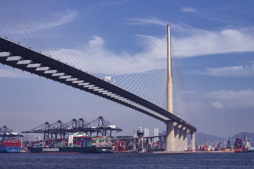 a large bridge spanning over a large body of water