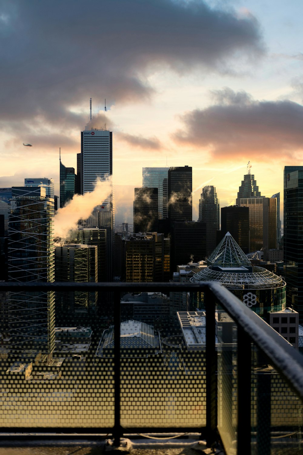 a view of a city from a balcony