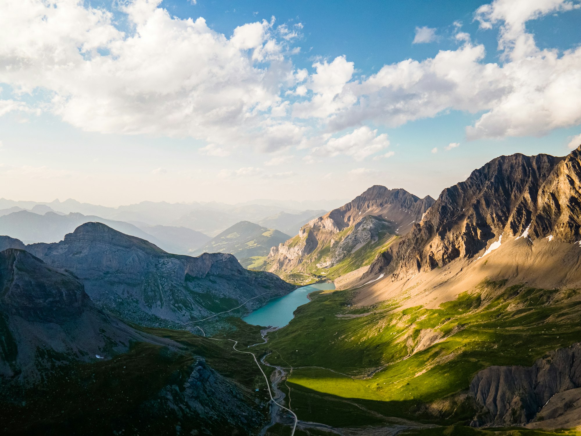 Snow-covered mountain range above Gstaad in the Swiss Alps