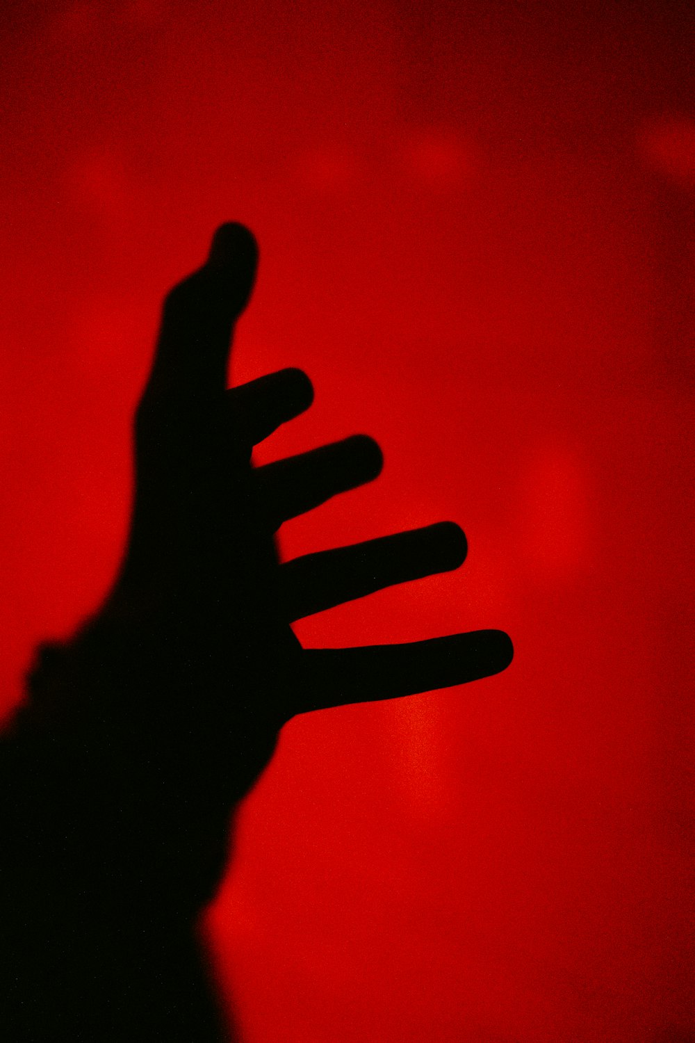 a shadow of a hand with a red background
