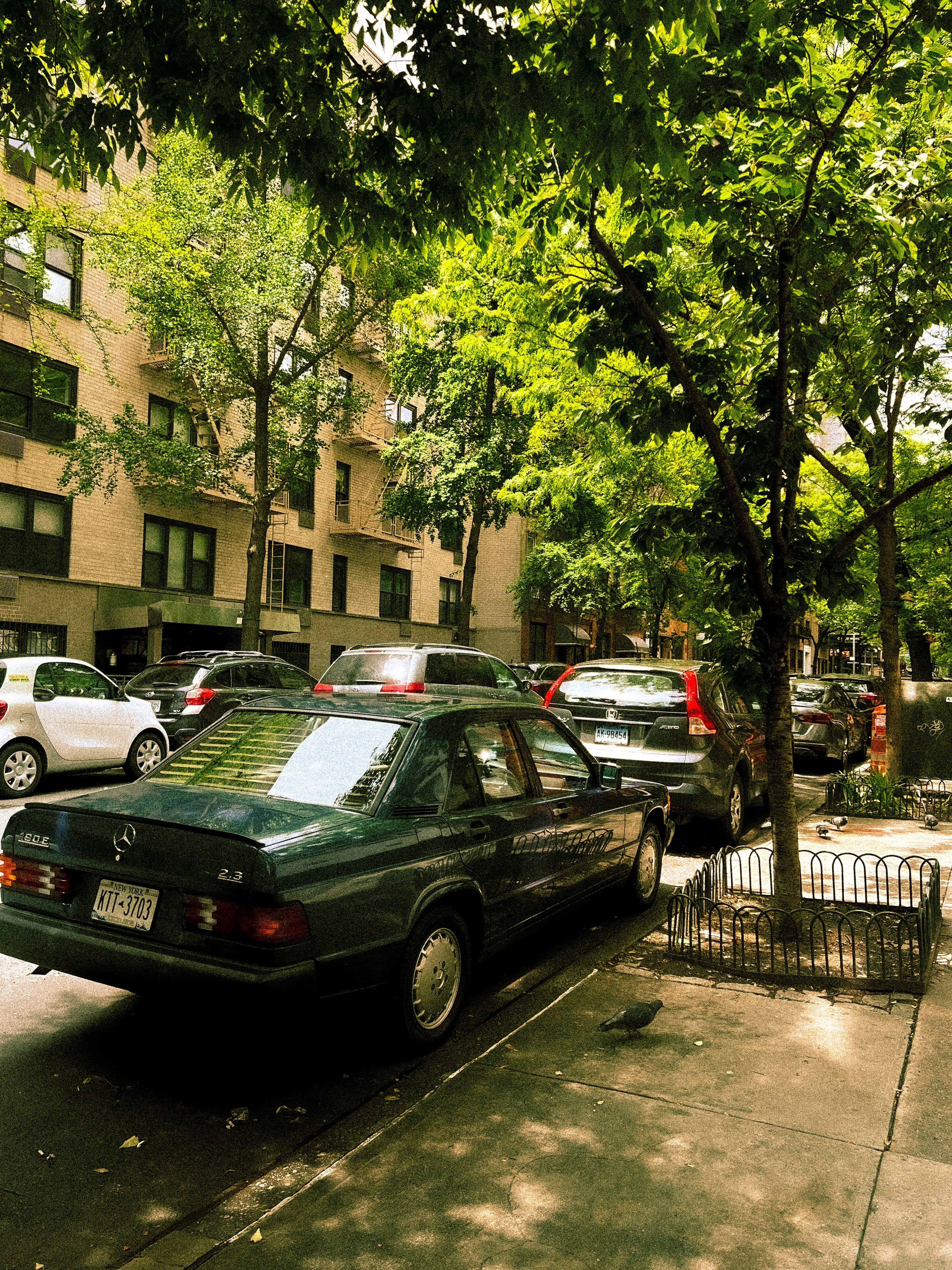 A green car parked on the side of a street photo – Free Car Image on ...
