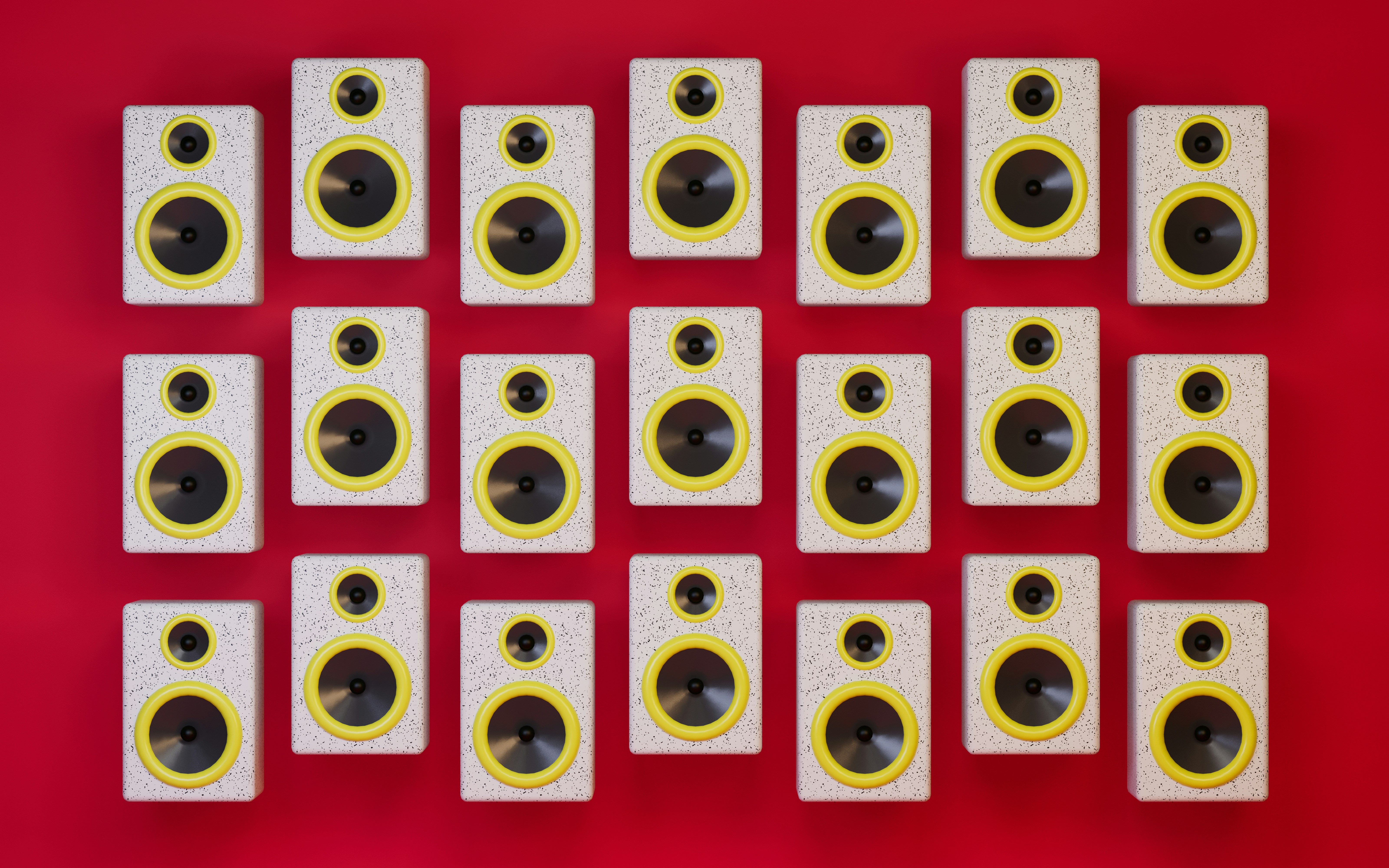 a group of speakers sitting on top of each other