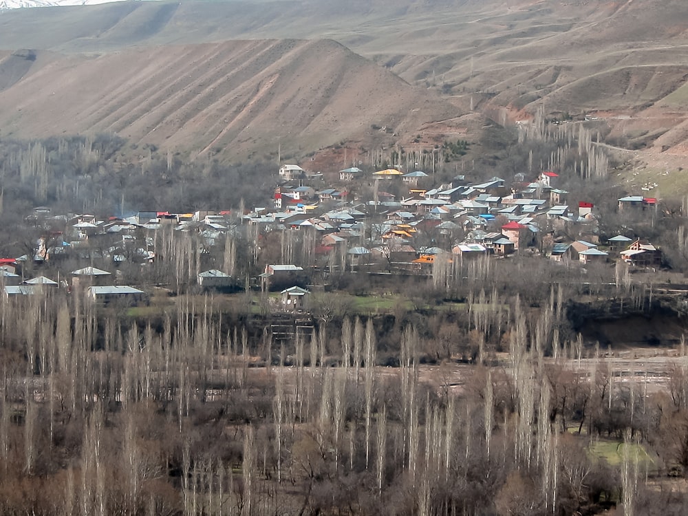 a small village in the middle of a mountainous area