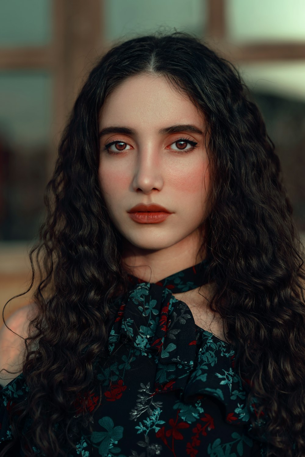 a close up of a person with long hair