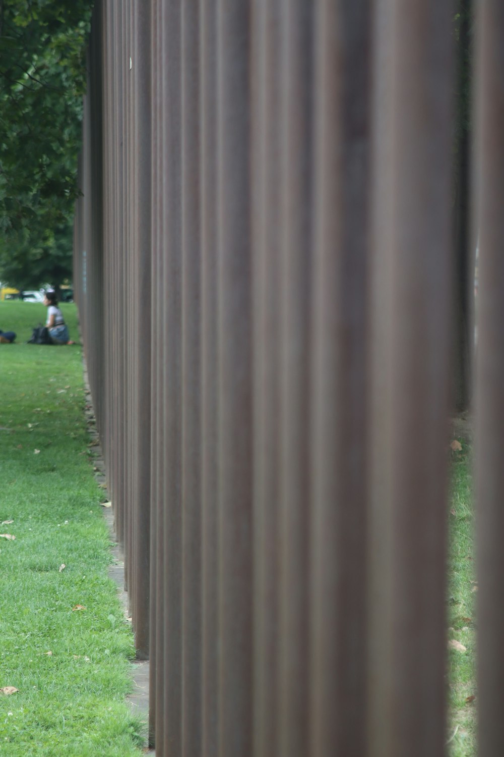 a person sitting on a bench in a park