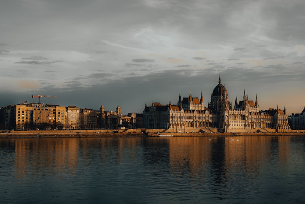 a view of a castle from across the water