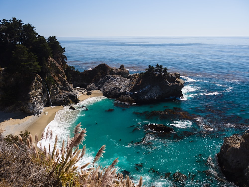 a view of the ocean from a cliff