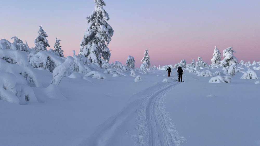 a couple of people that are standing in the snow