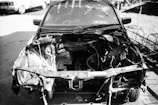 Before and after comparison of a car's mechanical repair.