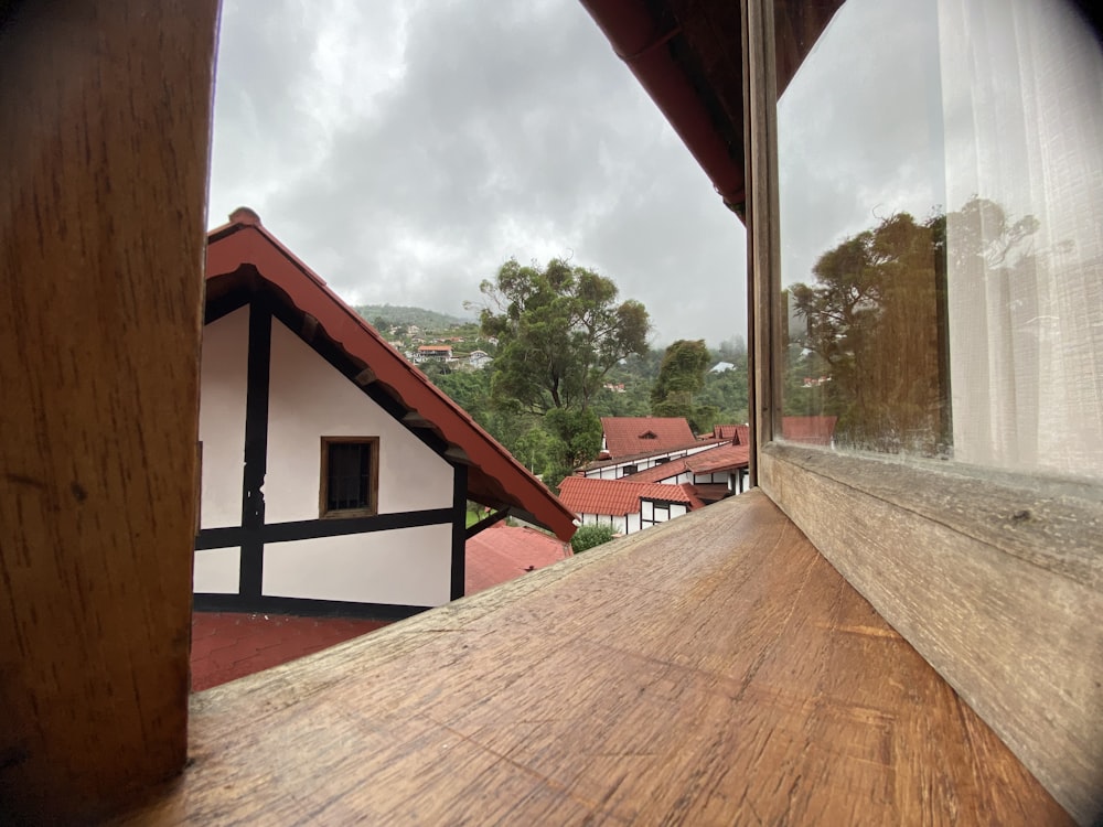 a view of a house through a window