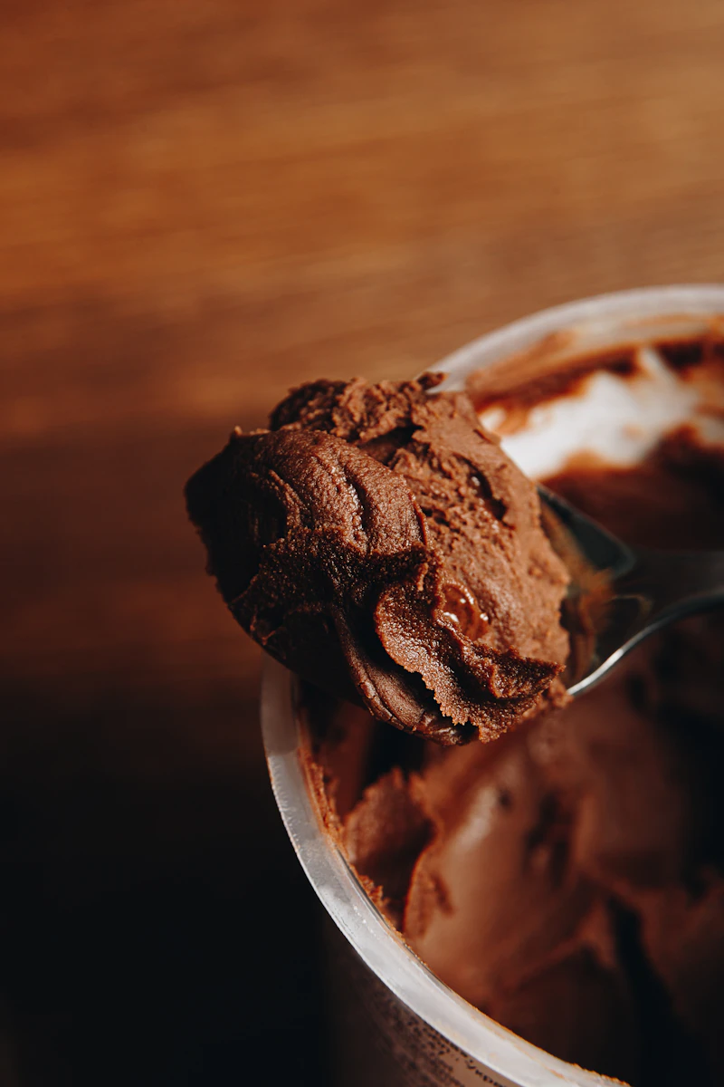 Dark chocolate soft serve scoop
