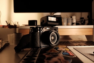 a camera sitting on top of a table