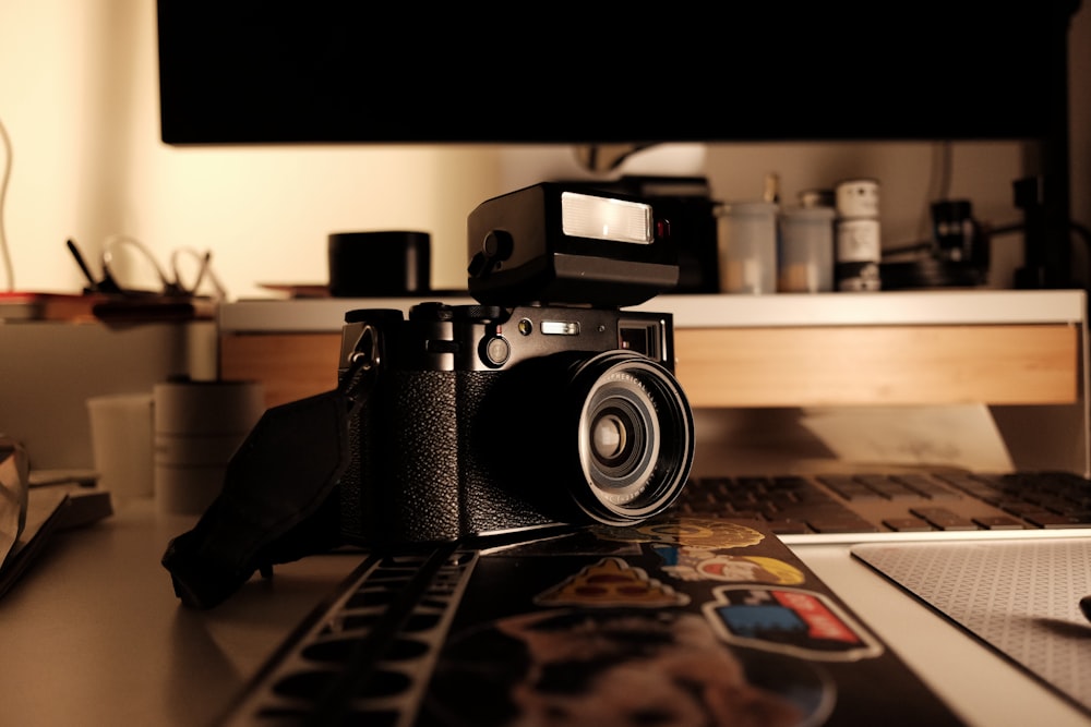 a camera sitting on top of a table