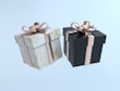 A set of elegant keychains arranged neatly next to wrapped gift boxes.