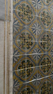 Close-up of elegant Algerian ceramic tiles with intricate patterns.