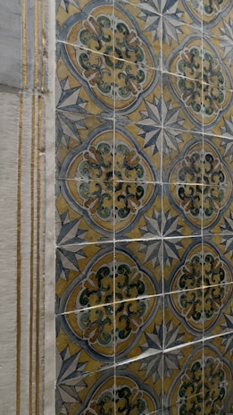 A close-up view of intricate designs on porcelain tiles.