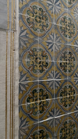 Close-up of luxurious ceramic tiles with intricate patterns.