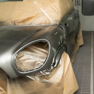 a car that is being wrapped in plastic