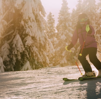 a person riding skis on a snowy surface