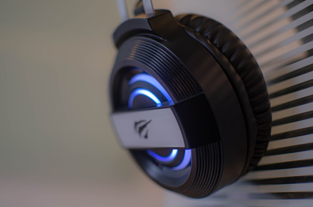 a close up of a pair of headphones on a wall