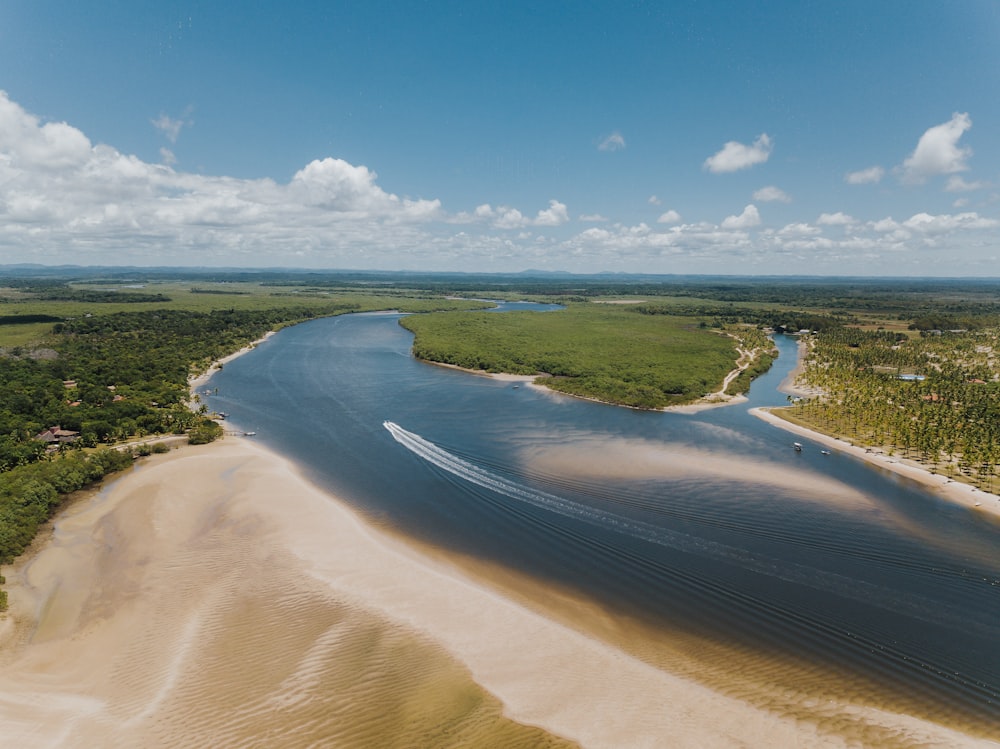 an aerial view of a body of water