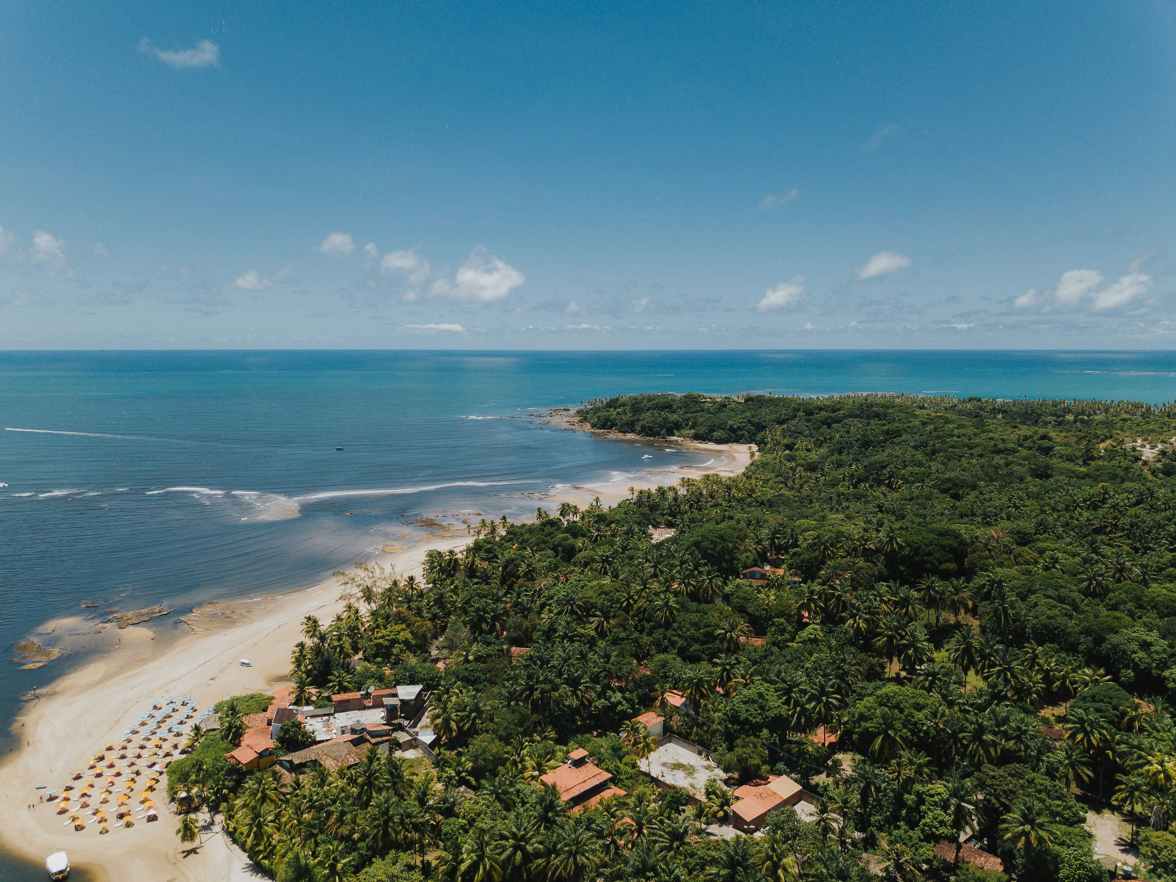 an aerial view of a tropical island with a beach