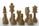 A collection of wooden chess pieces is neatly arranged against a white background. The set includes a king, queen, bishops, knights, rooks, and pawns, all carved in a simple yet elegant design.