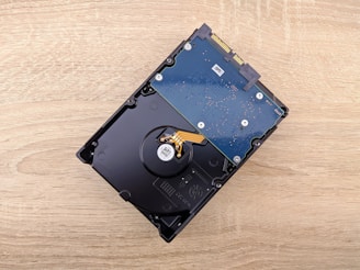 a hard drive being on a table