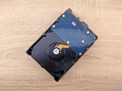 a hard drive being on a table
