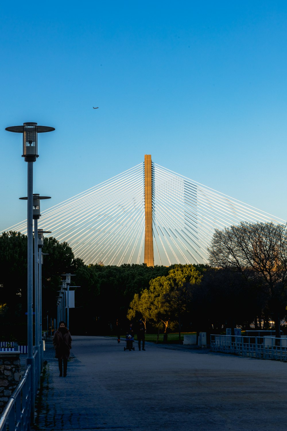 a view of a bridge from a walkway