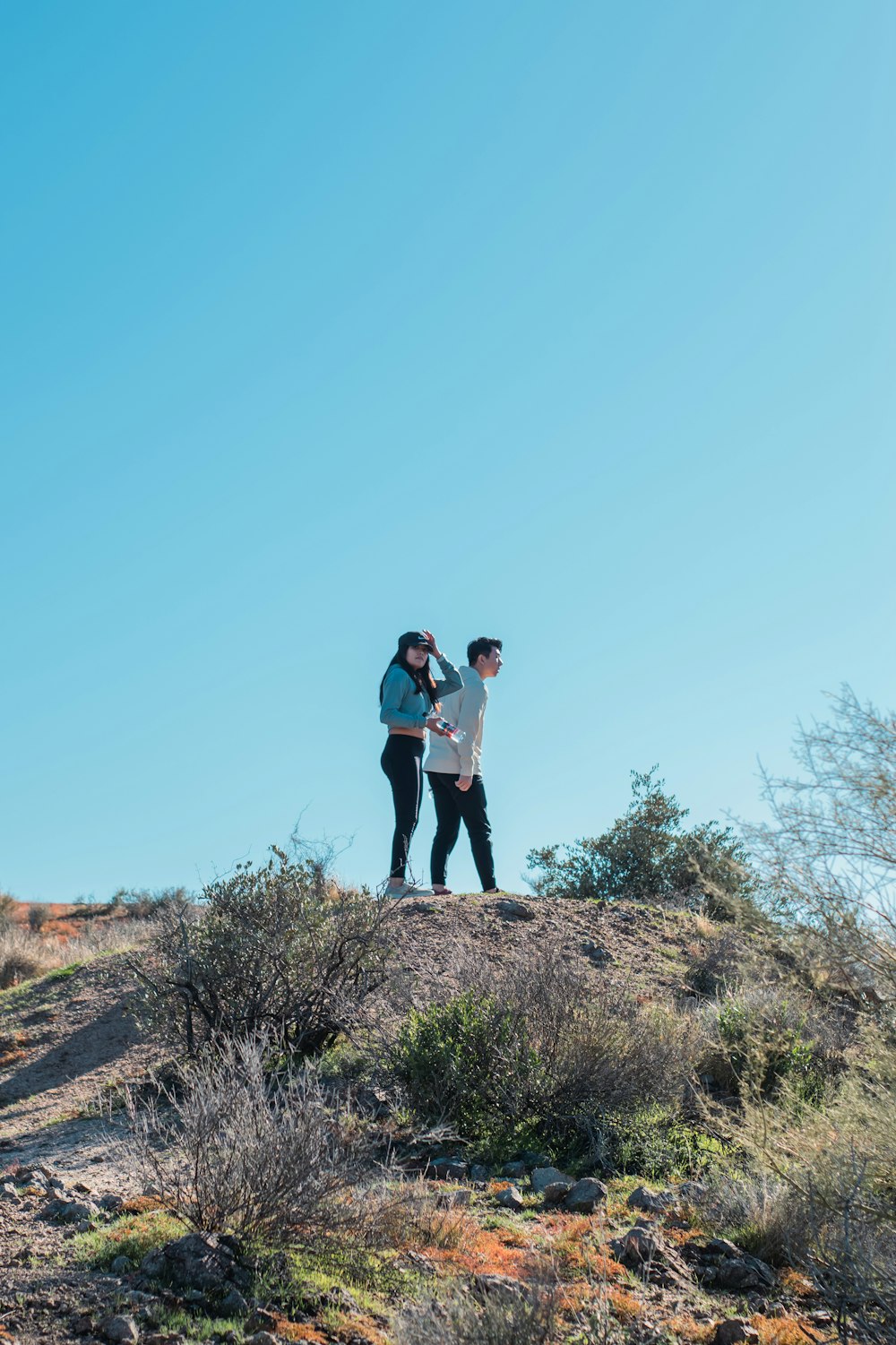 a couple of people standing on top of a hill