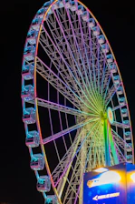 a large ferris wheel lit up at night