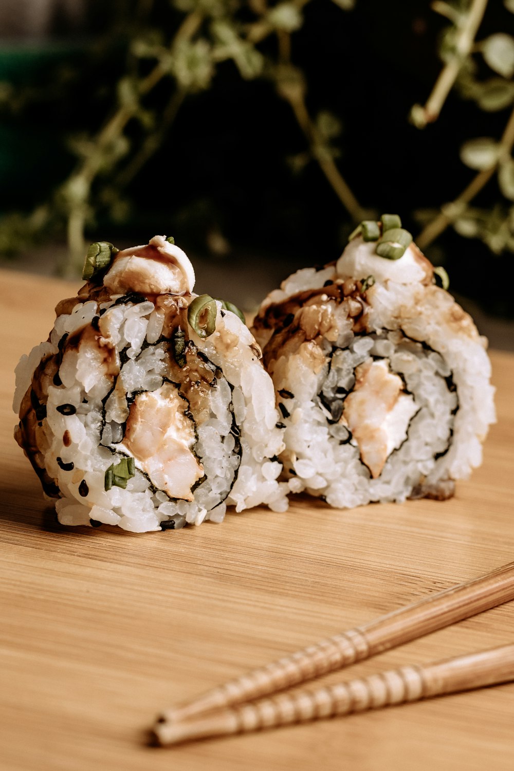 a close up of a sushi on a table