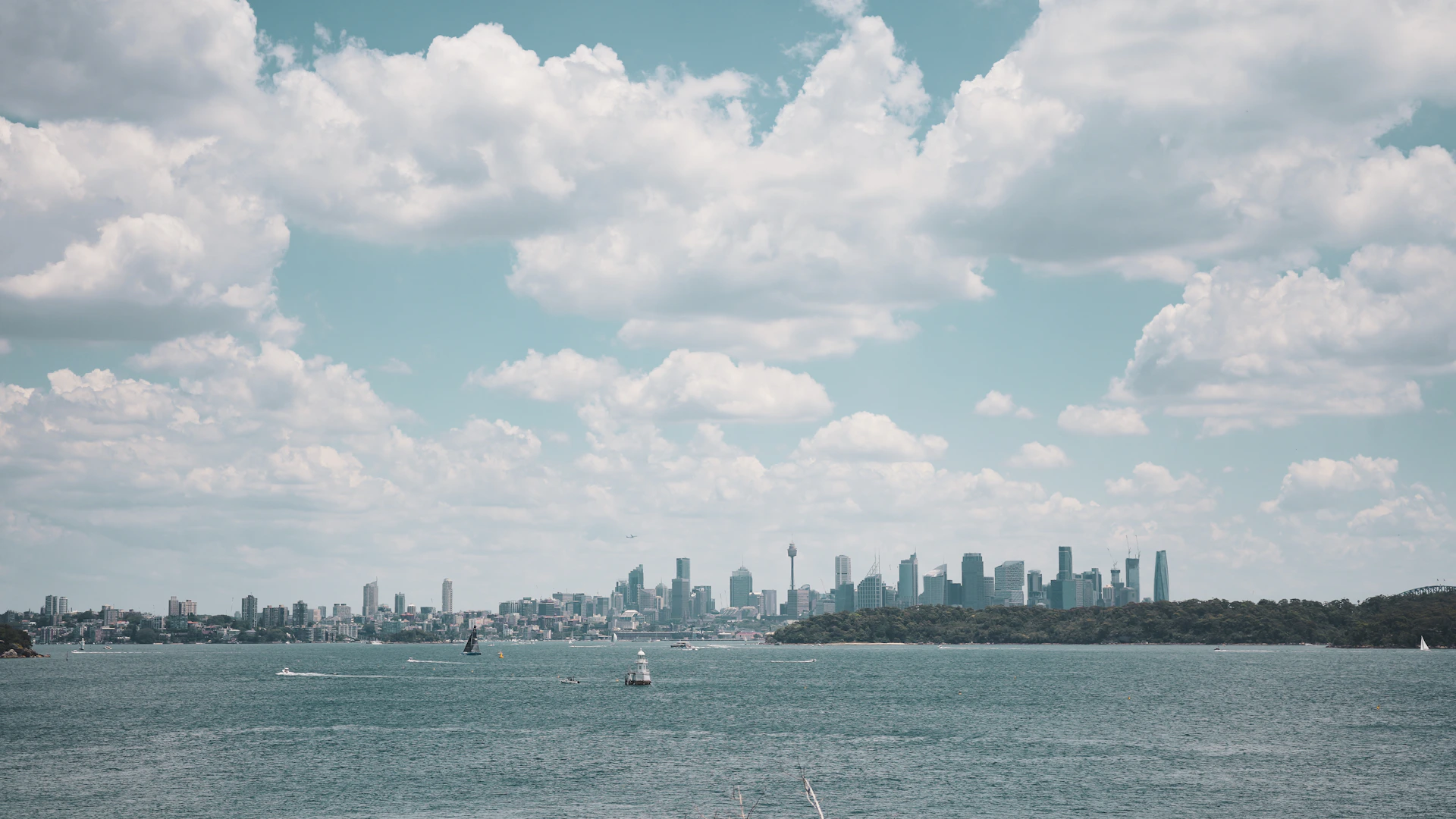 a body of water with a city in the background