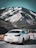 A happy family standing beside a white Innova Crysta with snow-capped mountains in the background.
