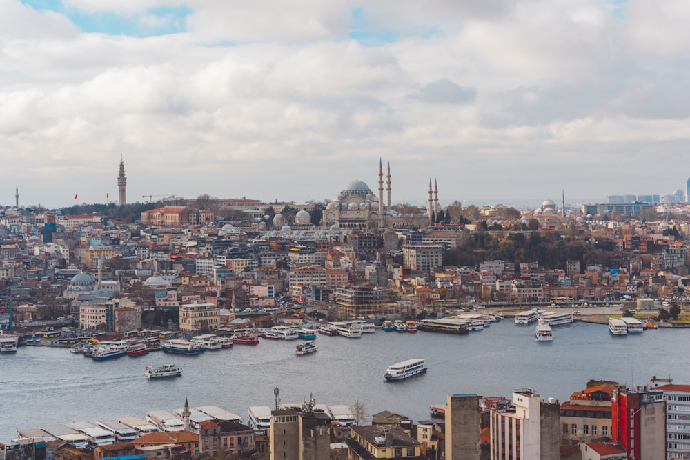 a large body of water with a city in the background