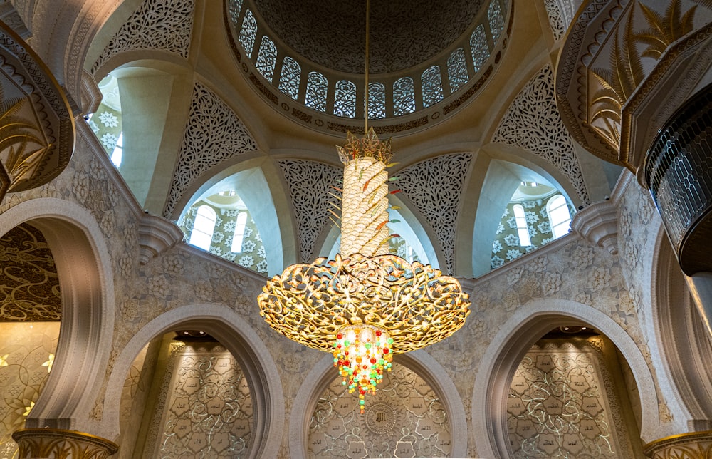 a large chandelier hanging from the ceiling of a building