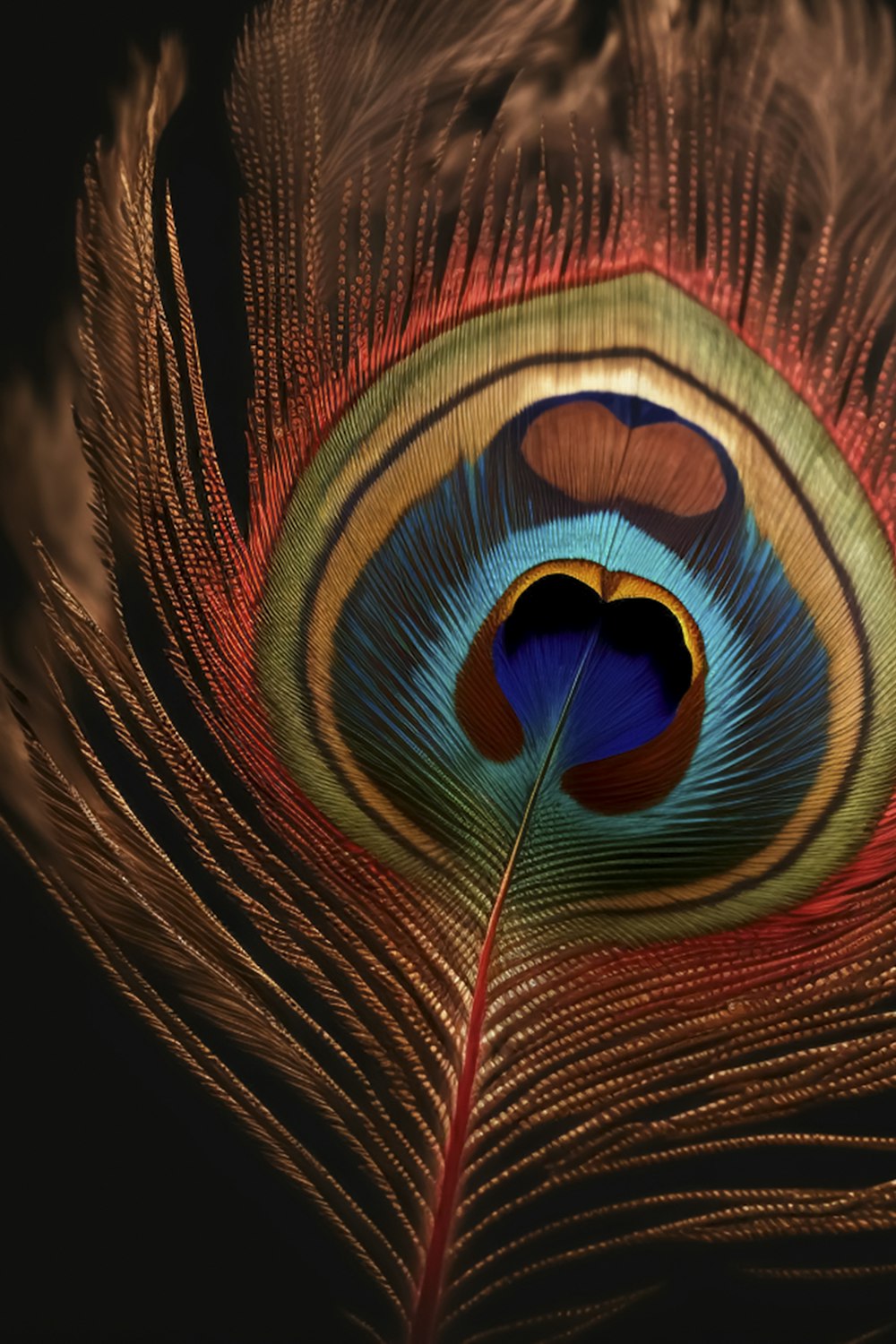 Un primer plano de la cola de plumas de un pavo real