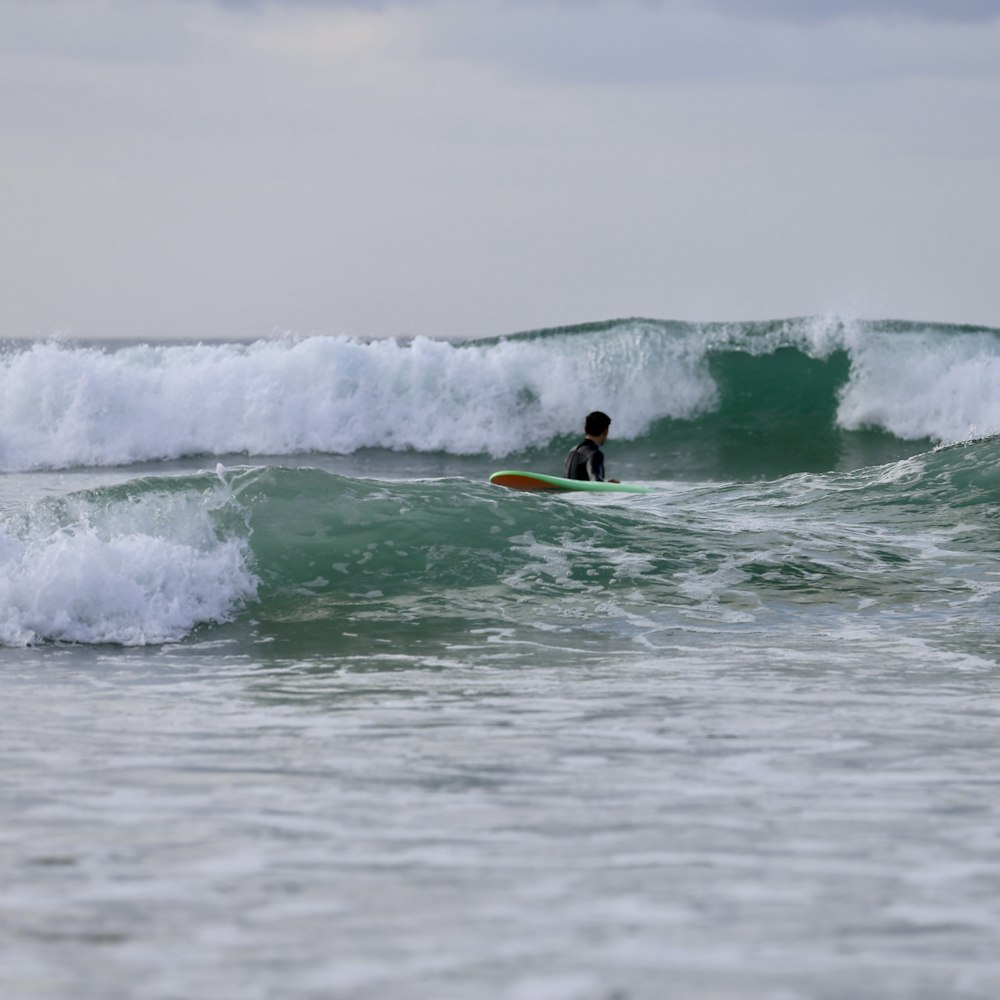 a person riding a surfboard on a wave in the ocean