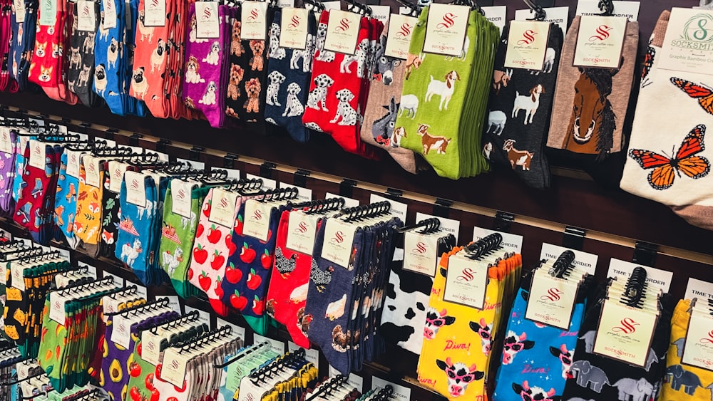 a display of colorful socks for sale in a store