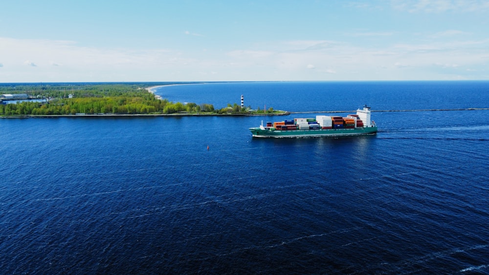 a large boat traveling across a large body of water