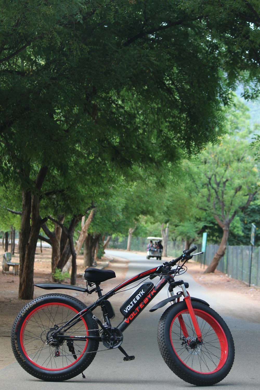 a bicycle parked on the side of the road