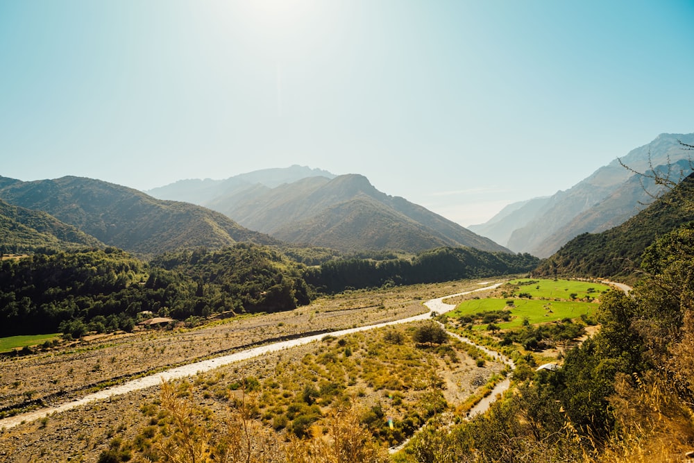 a river running through a lush green valley