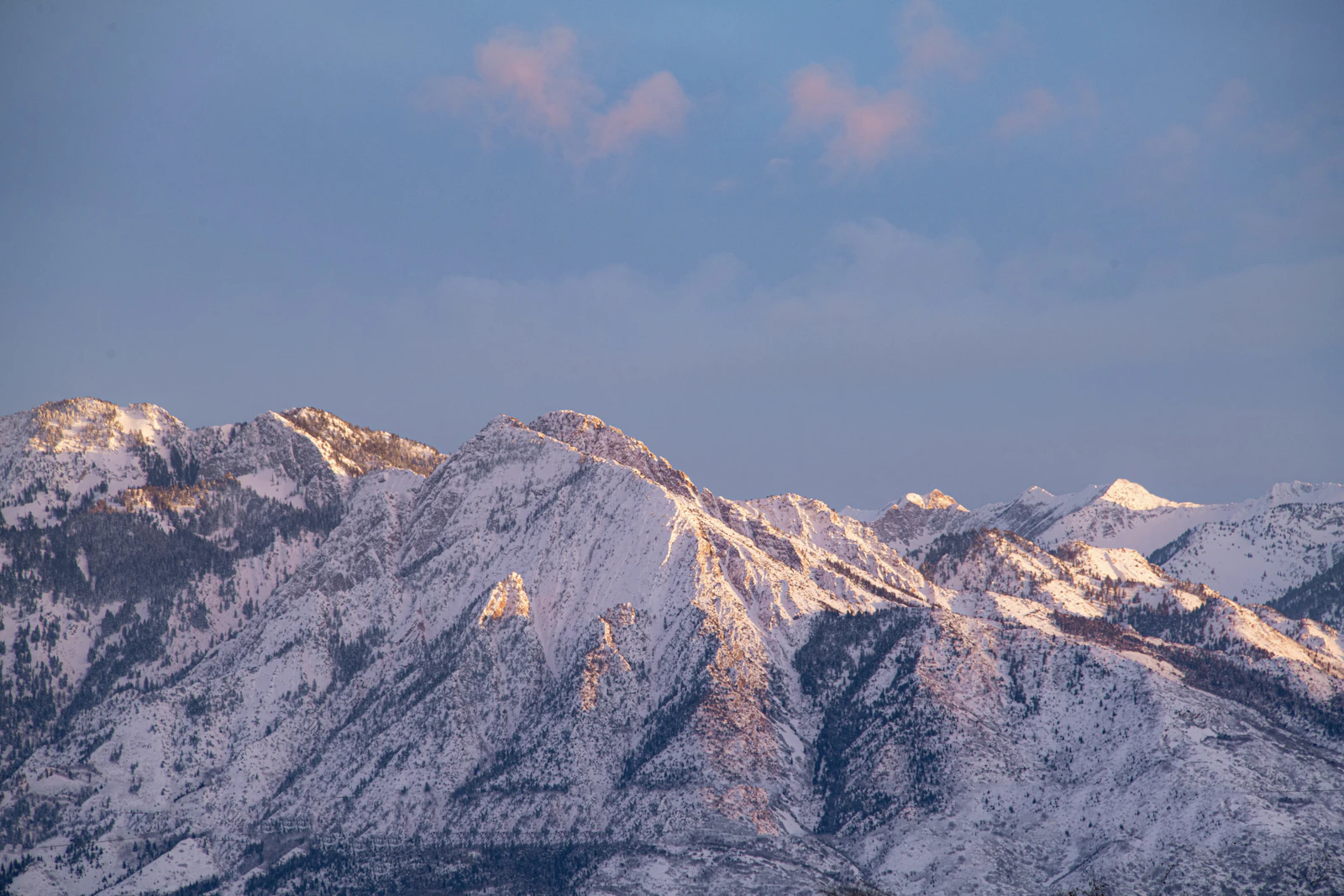 Snow covered Mount Olympus in the Wasatch Mountains above Salt Lake City Utah