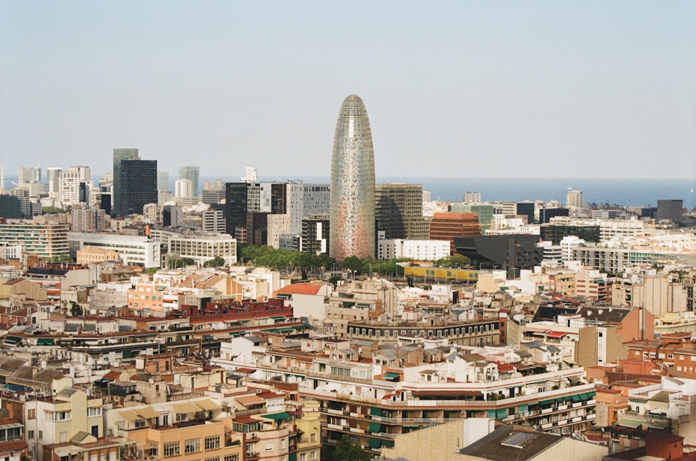 a view of a city with tall buildings