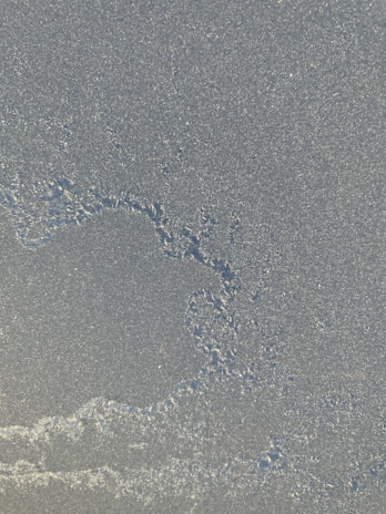 Fine grains or small particles are evenly distributed across a flat surface, creating a textured appearance. There are slight variations in the texture, forming subtle patterns or lines.