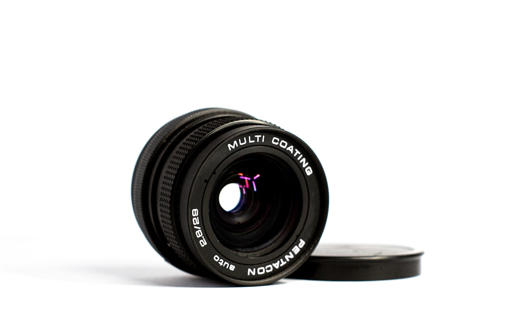 a close up of a camera lens on a white background